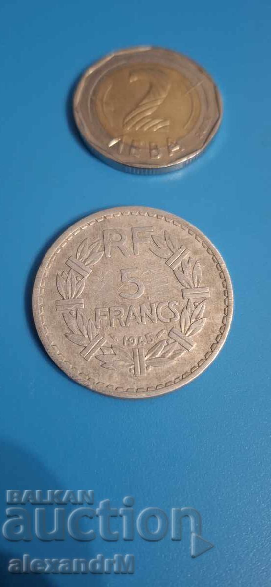 5 Francs 1945 France Fourth Republic