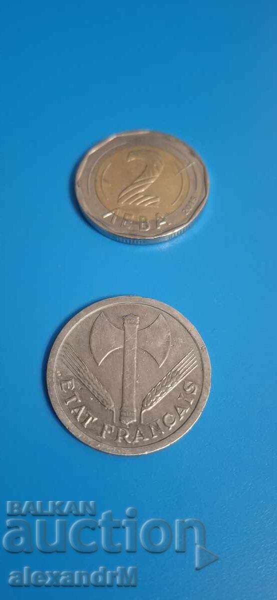 2 franci 1943 Franța Ocupație Fascistă/Germană cu preț 1.00 BGN | € 0.51