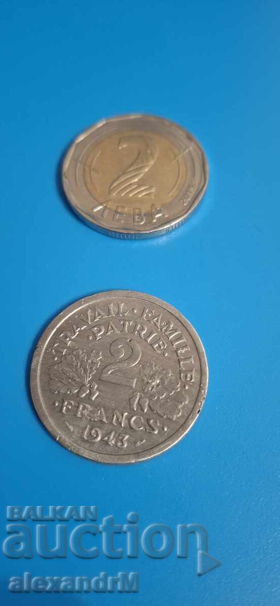 2 franci 1943 Franța Ocupație Fascistă/Germană