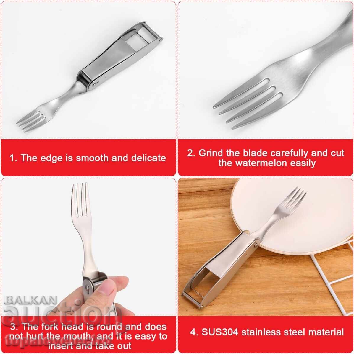 Livrarea NOU! Cuțit și furculiță pentru pepene, 2-în-1, inoxidabil, ergonomic, pentru