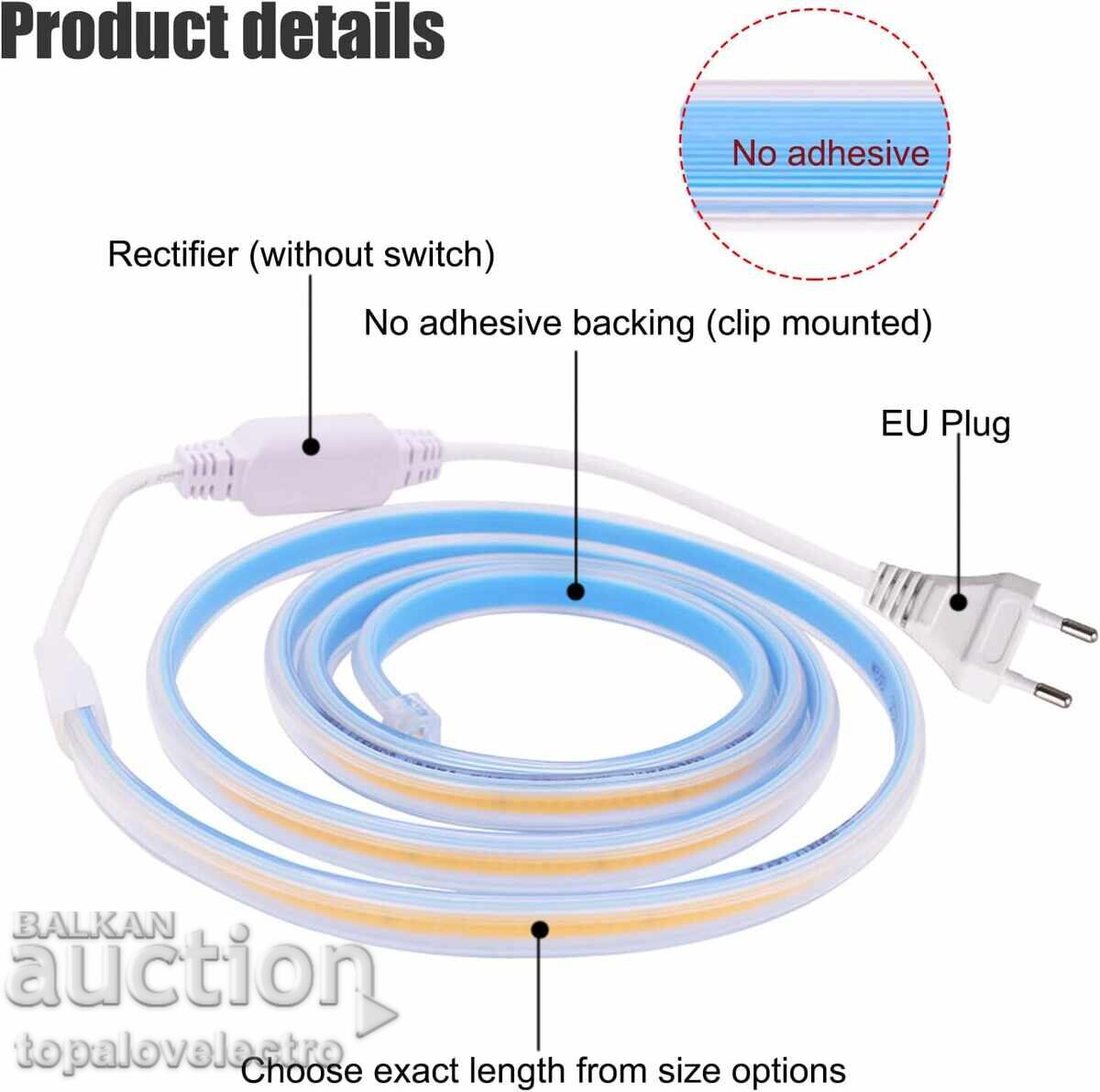 Auction  NEW! COB LED strip 3 m, 360 LEDs/m, 220V, IP65 waterproof