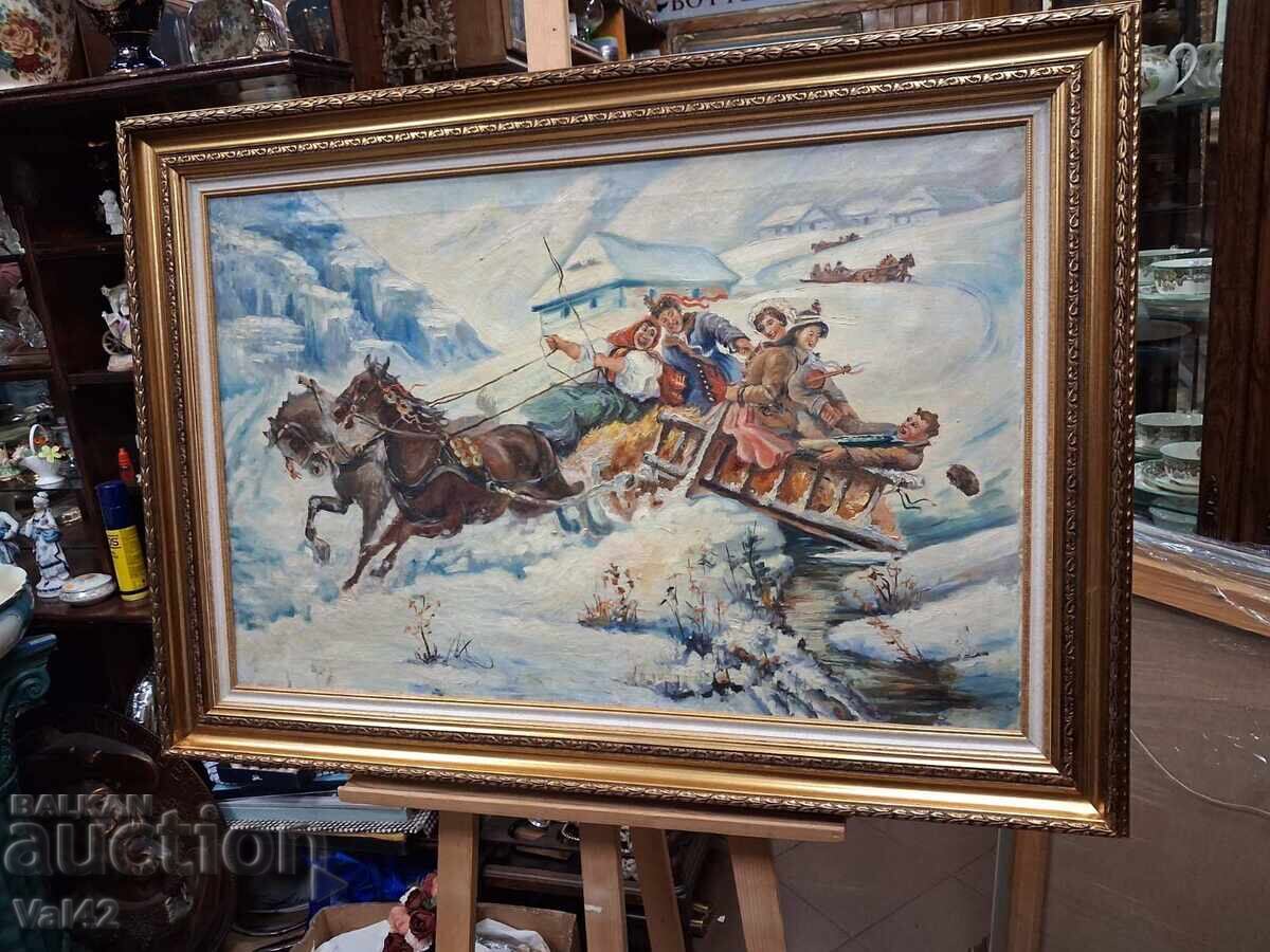 Аукцион Зимна шейна с коне и весела група