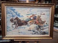 Зимна шейна с коне и весела група