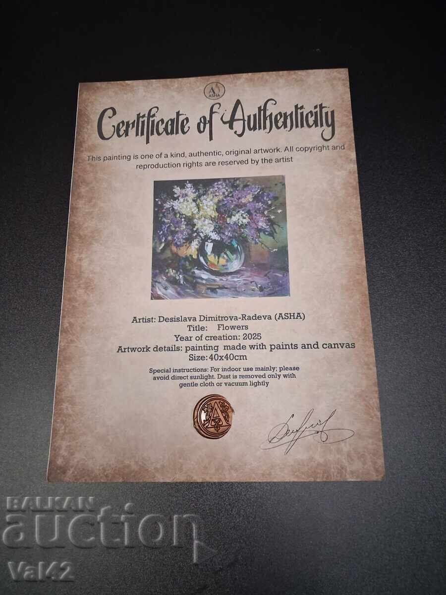 Tablou bulgar - Buchet de liliac într-o vază de sticlă - 7 Tablou bulgar - Buchet de liliac într-o vază de sticlă - 7