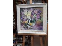 Bulgarian painting - Bouquet of lilacs in a glass vase