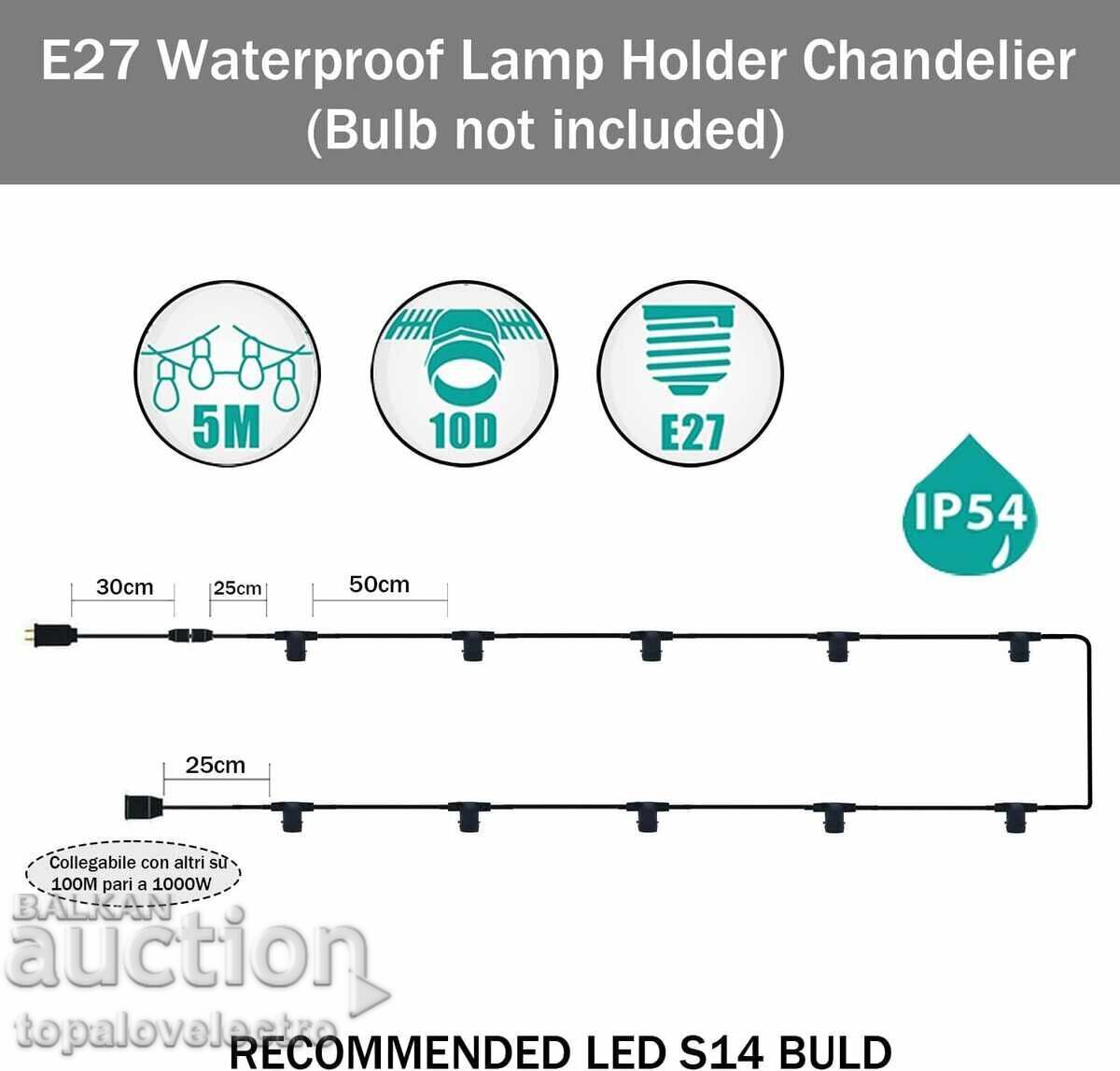 Εξωτερικά LED φωτάκια πάρτι, 5μ, S14, 10 λαμπτήρες, IP65