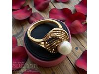 Inel de aur englezesc cu perlă naturală