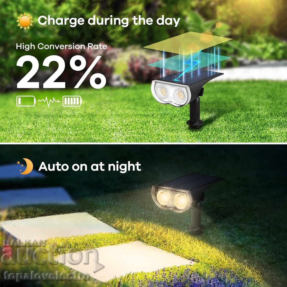 NEW! 4 solar lamps 800 lm, 22LED, 3000K, IP67, 3 modes with price 43.00 BGN | € 21.99