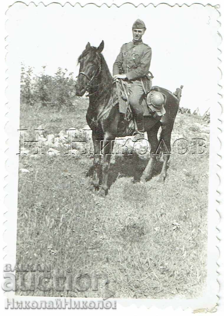 Small old photo of a military cavalryman on a horse E642