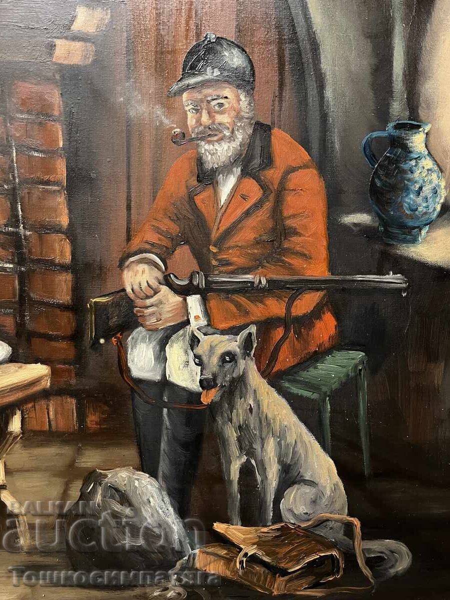 Аукцион Картина на платно с маслени бои-“Стария ловец”.