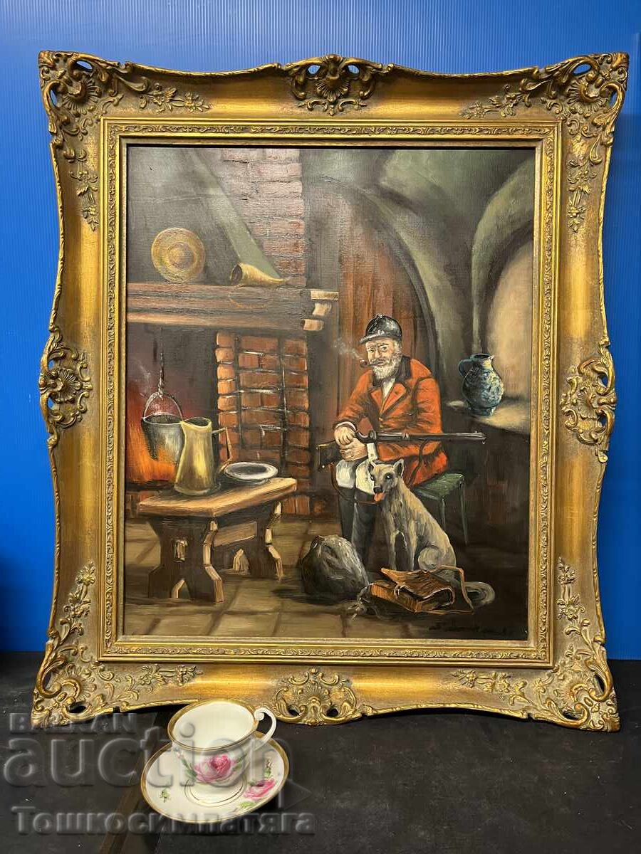 Картина на платно с маслени бои-“Стария ловец”.