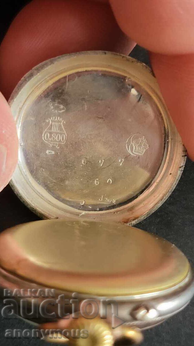 Стар сребърен джобен часовник Швейцария с кутия - 5