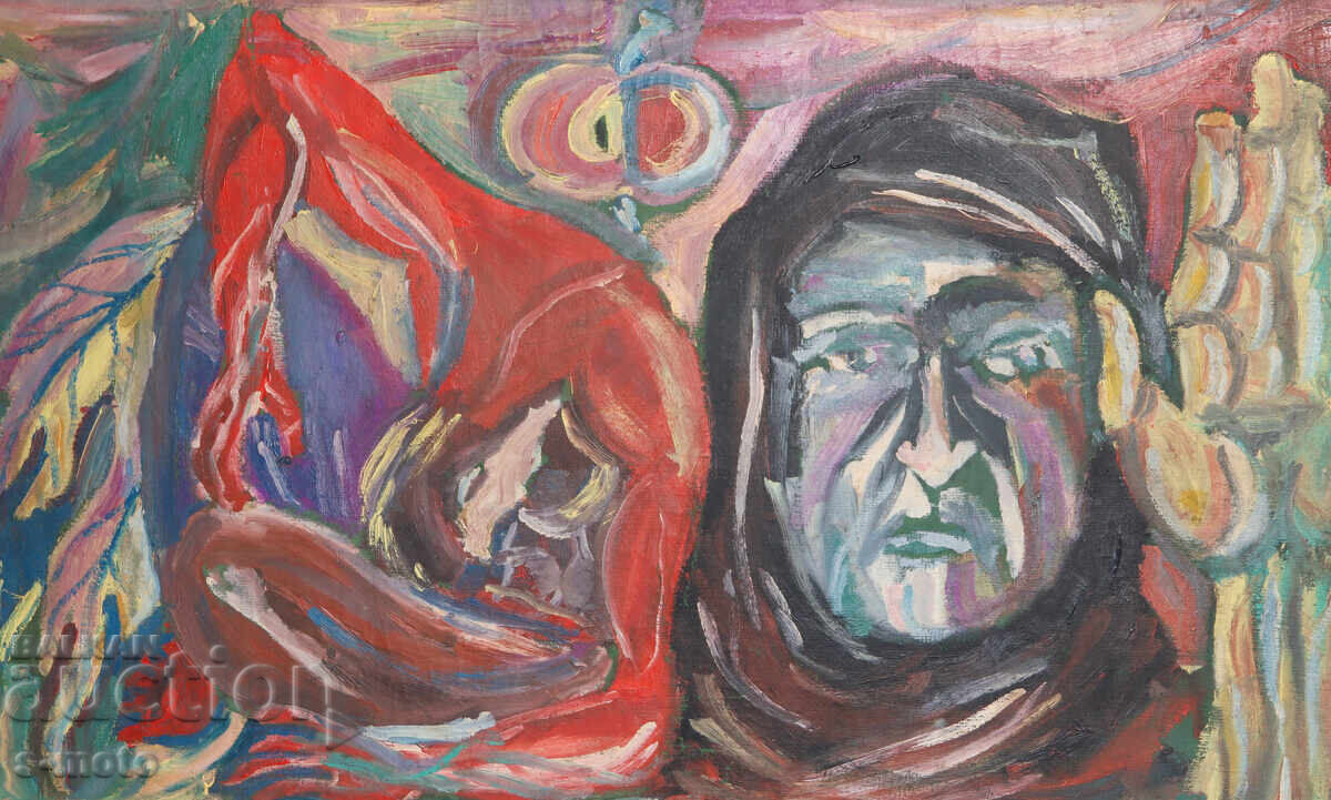 Licitație Pictură abstractă în ulei compoziție figurativă