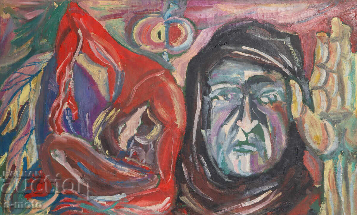 Pictură abstractă în ulei compoziție figurativă