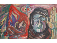 Abstract oil painting, figurative composition