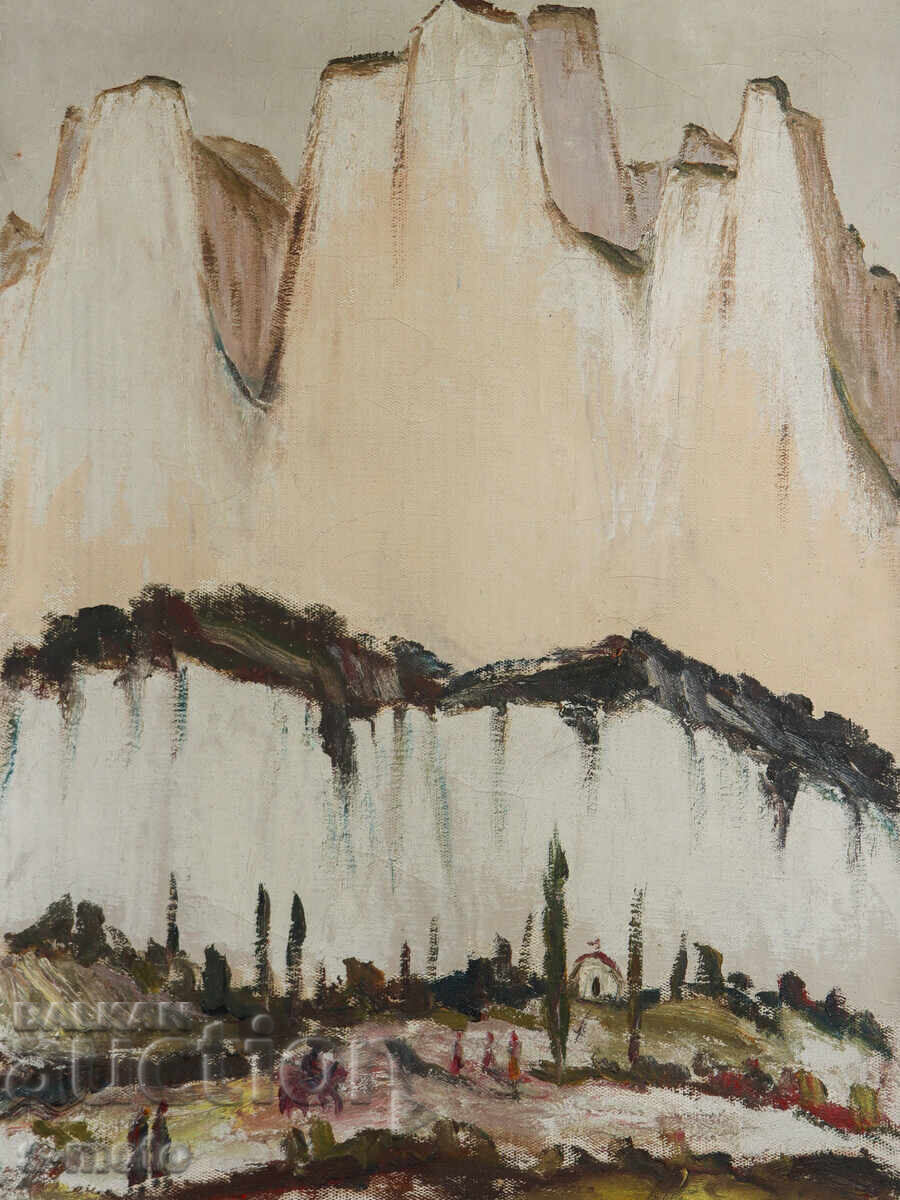 Auction  Old oil painting mountain landscape