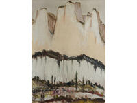 Tablou vechi ulei pe pânză peisaj montan