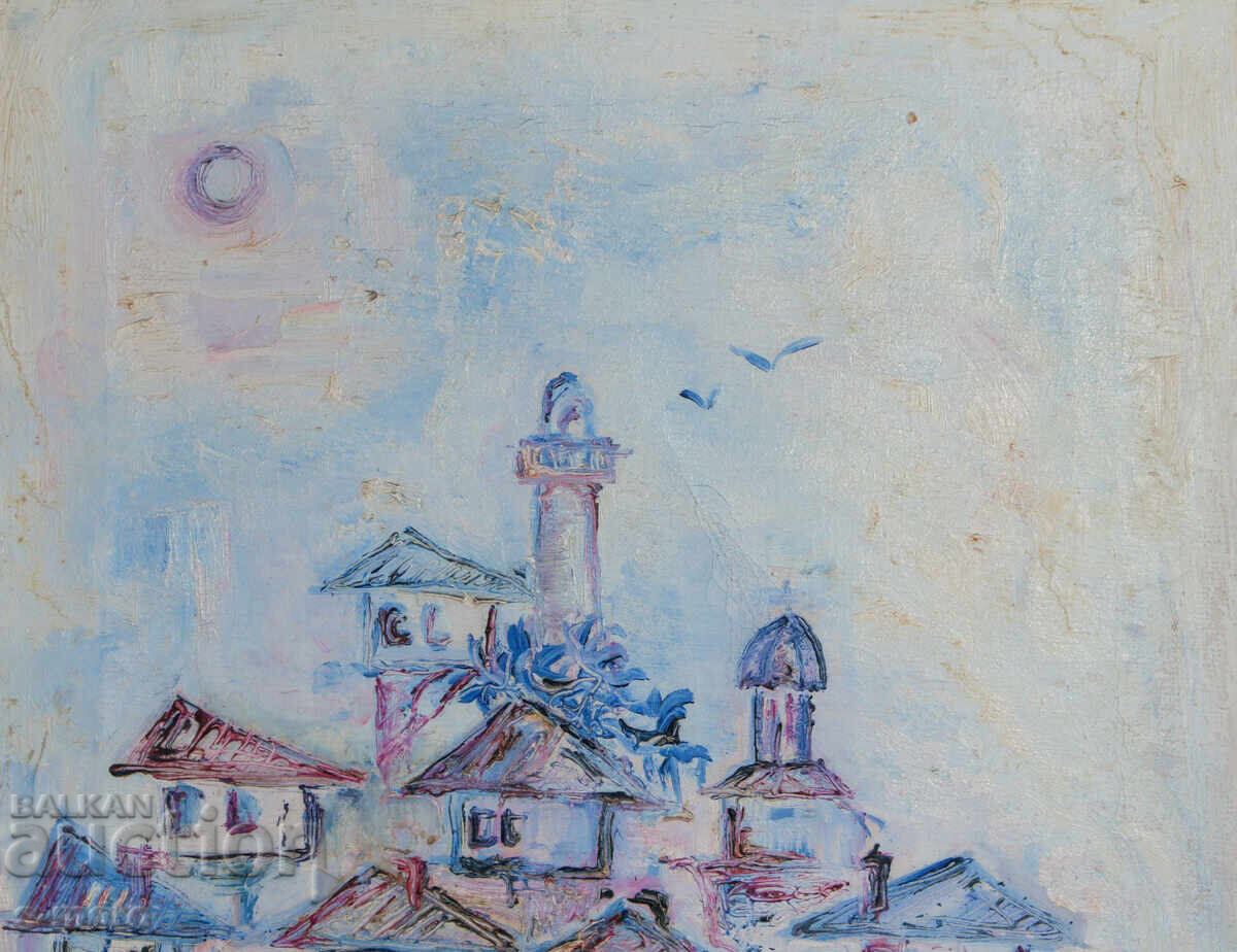 Delivery of Old oil painting landscape fishing boats