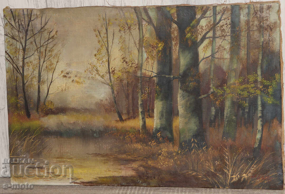 Παλαιό ελαιογραφία δασικού τοπίου με τιμή 450.00 BGN | € 230.08