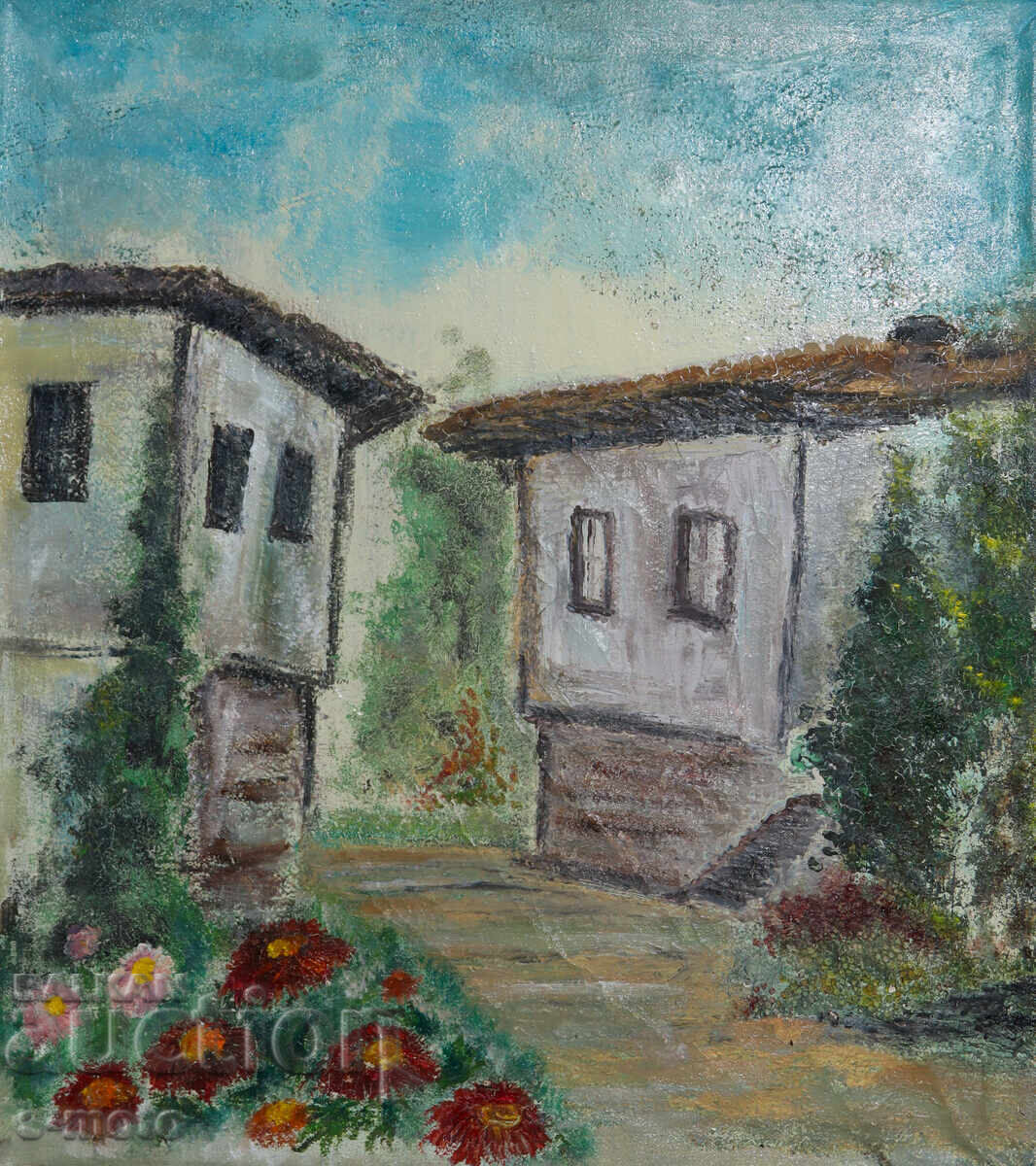 Παλιός ελαιογραφία αγροτικό τοπίο