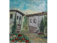 Old oil painting, rural landscape