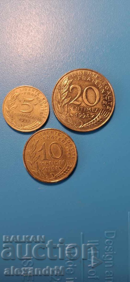 Franța 5, 10, 20 centime Republica a V-a Franța 5, 10, 20 centime Republica a V-a