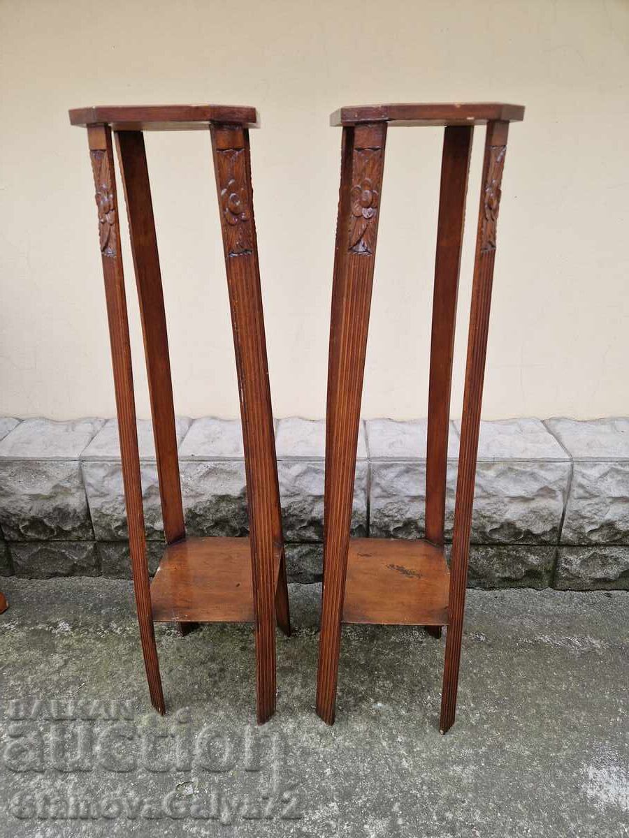 Auction  Pair of wonderful antique wooden tall plant stands