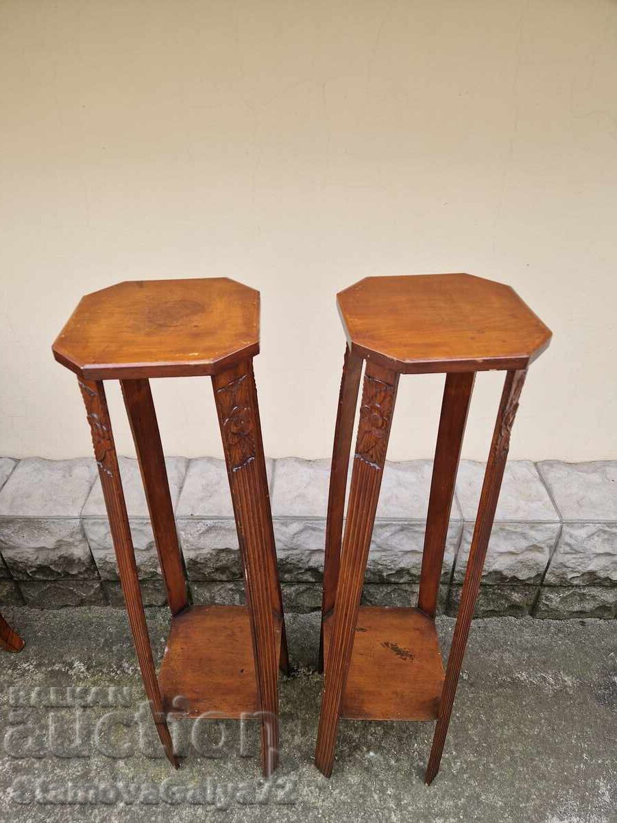 Delivery of Pair of wonderful antique wooden tall plant stands