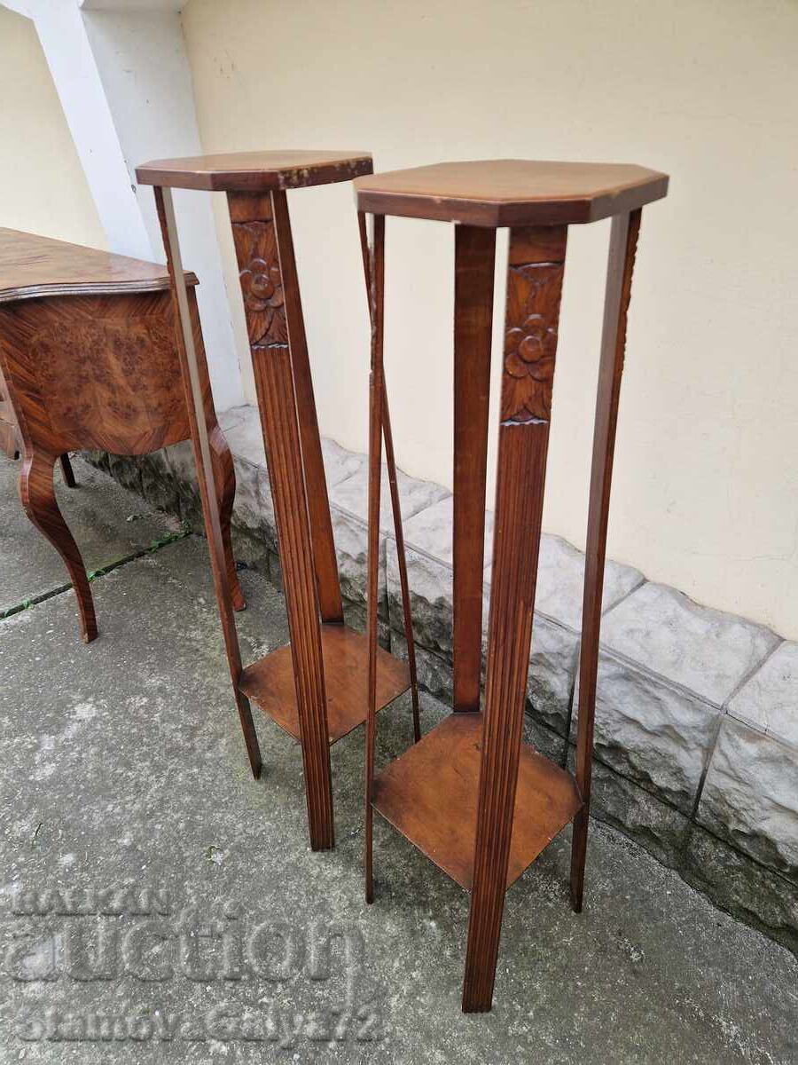 Pereche de măsuțe înalte din lemn, minunate, vechi, pentru flori - 5