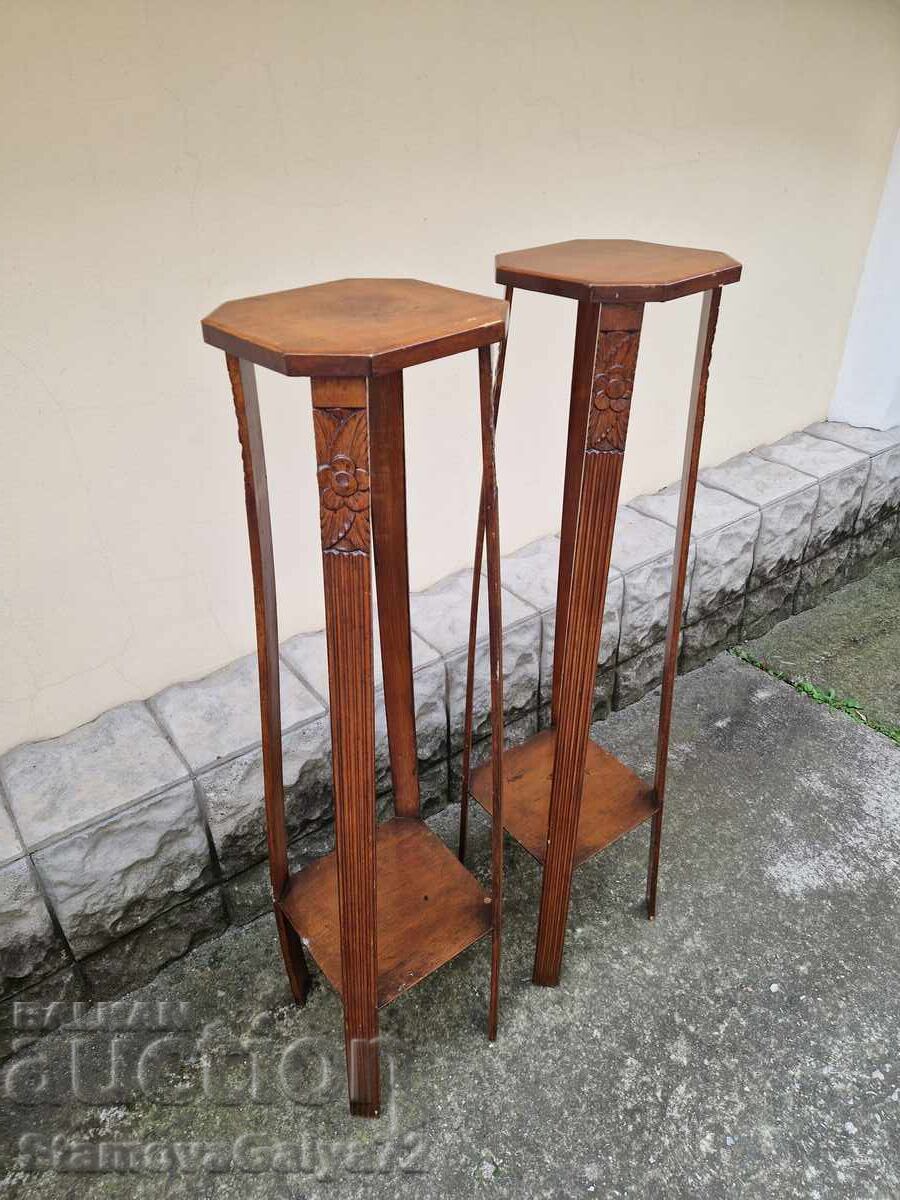Pair of wonderful antique wooden tall plant stands - 6