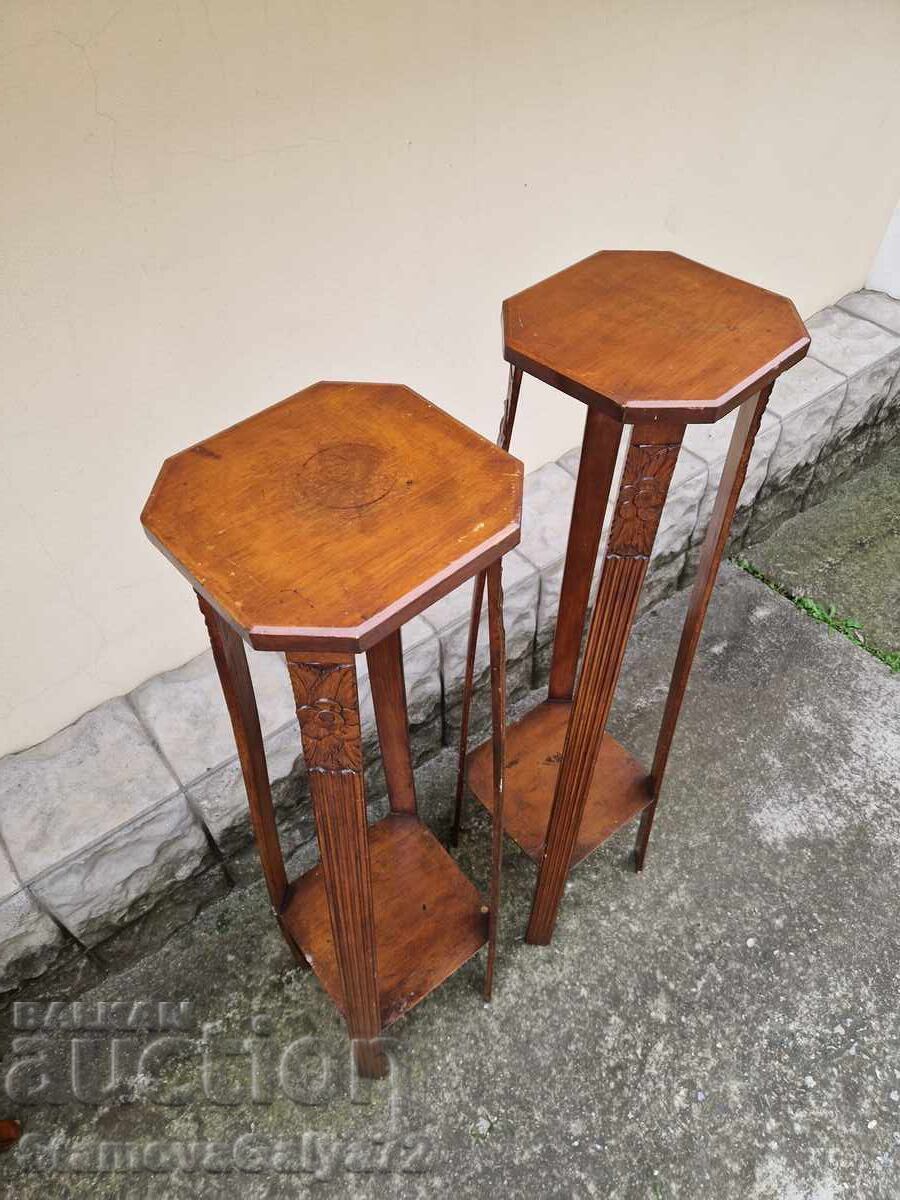 Pereche de măsuțe înalte din lemn, minunate, vechi, pentru flori - 7