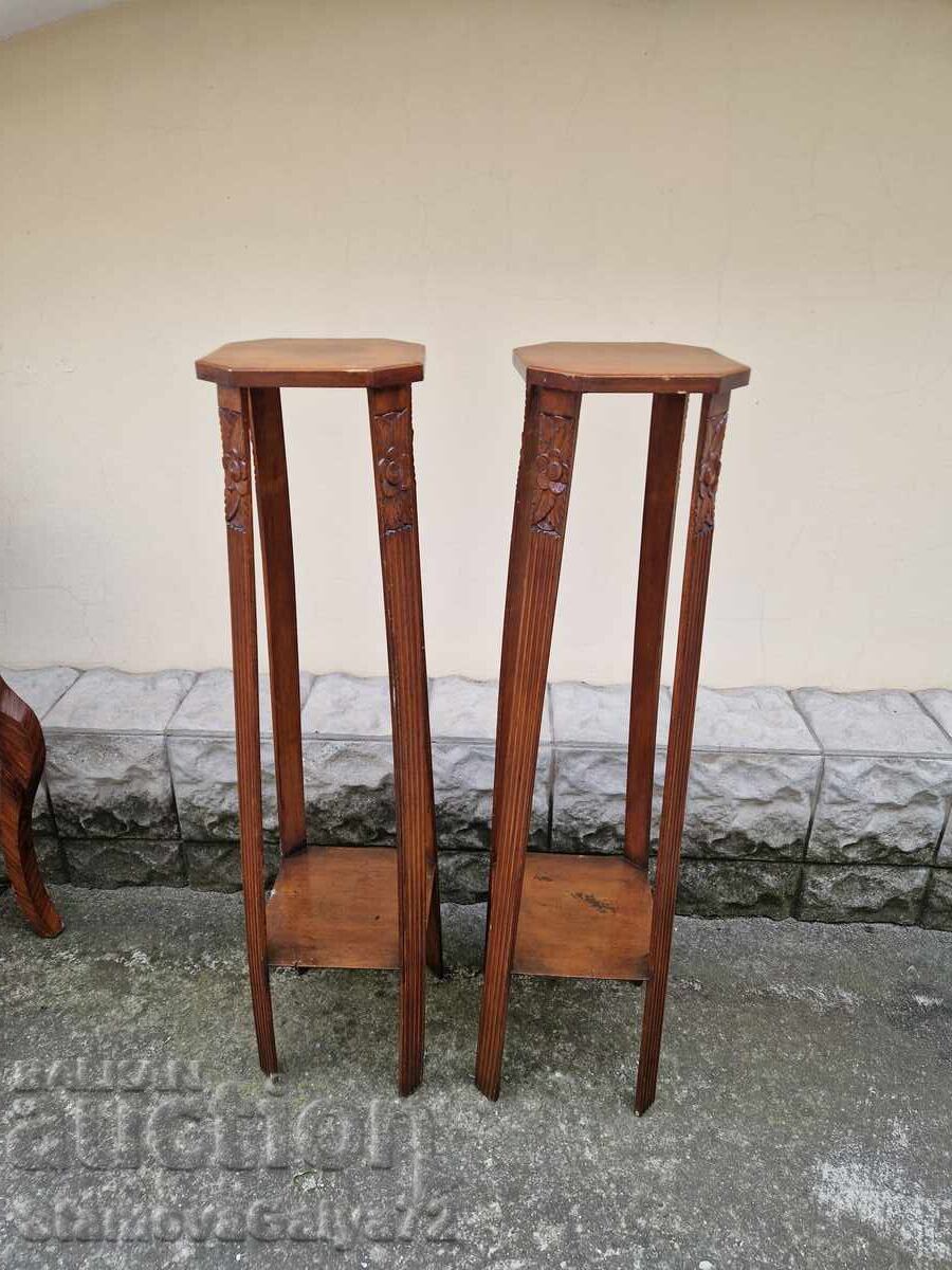 Pair of wonderful antique wooden tall plant stands