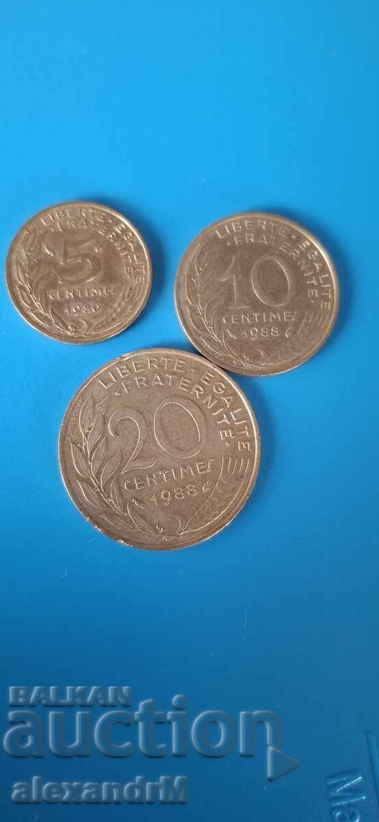 Франция 5, 10, 20 сантима Пета република.