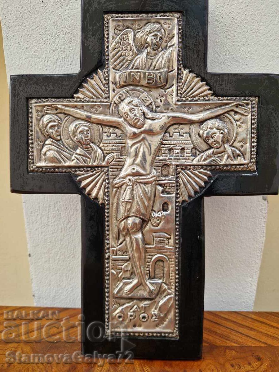 Δημοπρασία Εξαιρετική αντίκα ασημένια εικόνα σταυρός πιστοποιητικό