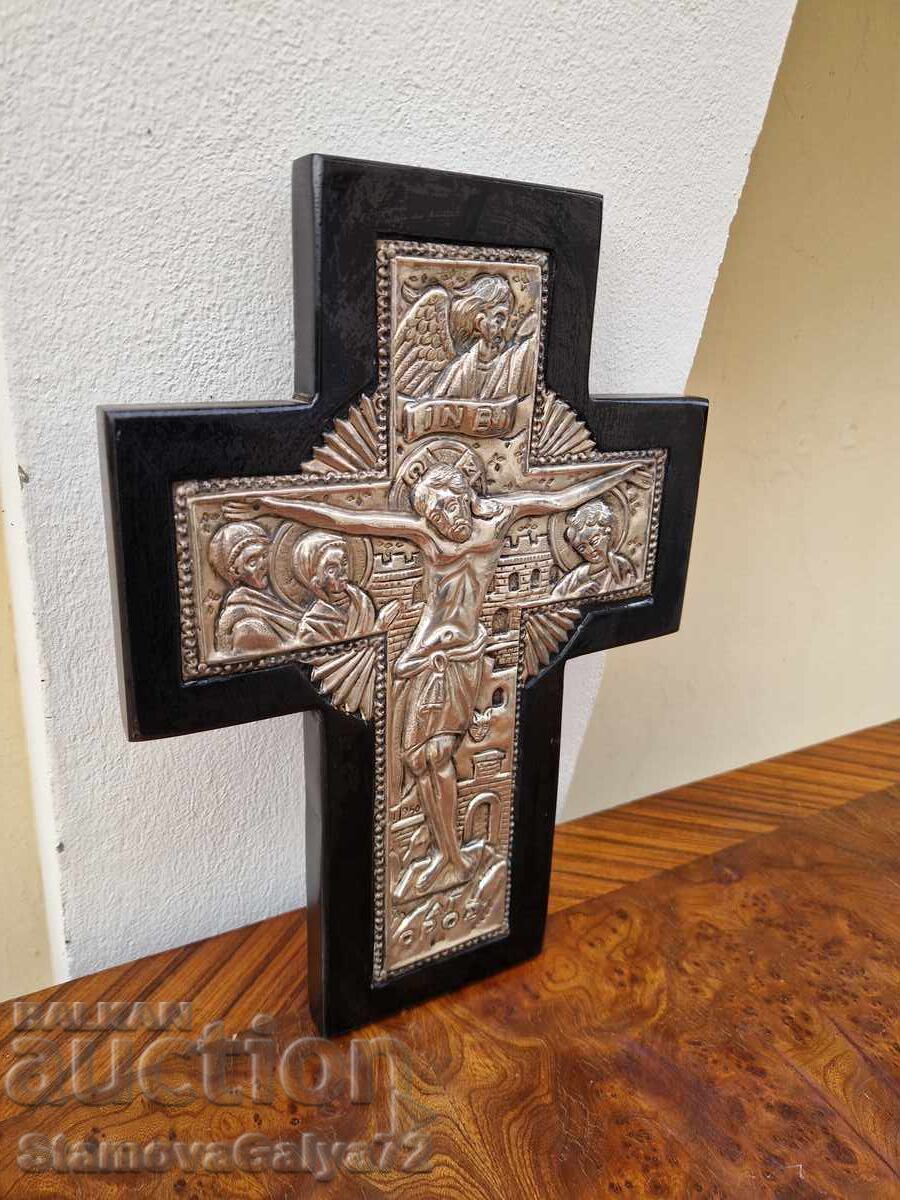 Παράδοση Εξαιρετική αντίκα ασημένια εικόνα σταυρός πιστοποιητικό