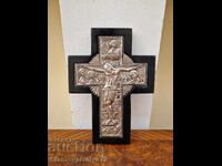 Superbă icoană antică de argint, cruce, certificat