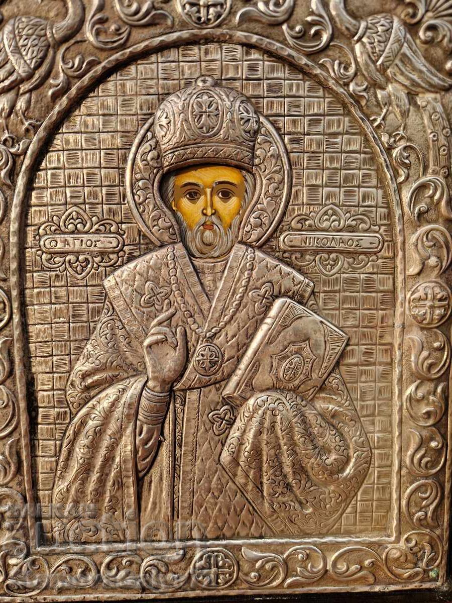 Доставка на Прекрасна антикварна сребърна икона Свети Никола