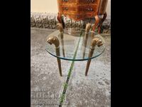 Măsuță antică franceză unică, bronz, sticlă