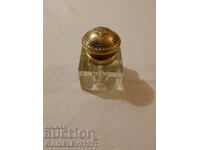 Inkwell crystal glass brass 19th century