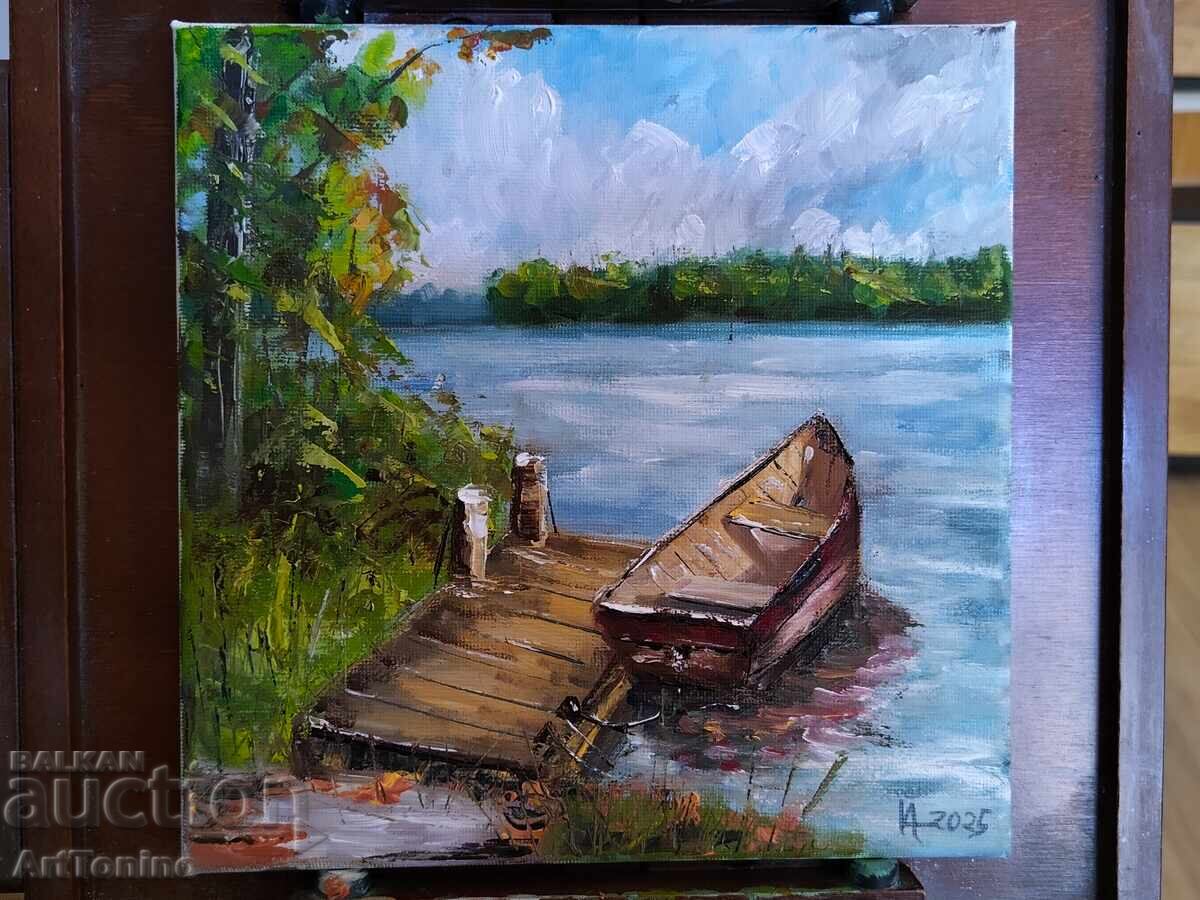 Oil painting - Landscape - Boat on the shore - Anton Yordanov with price 0.01 BGN | € 0.01