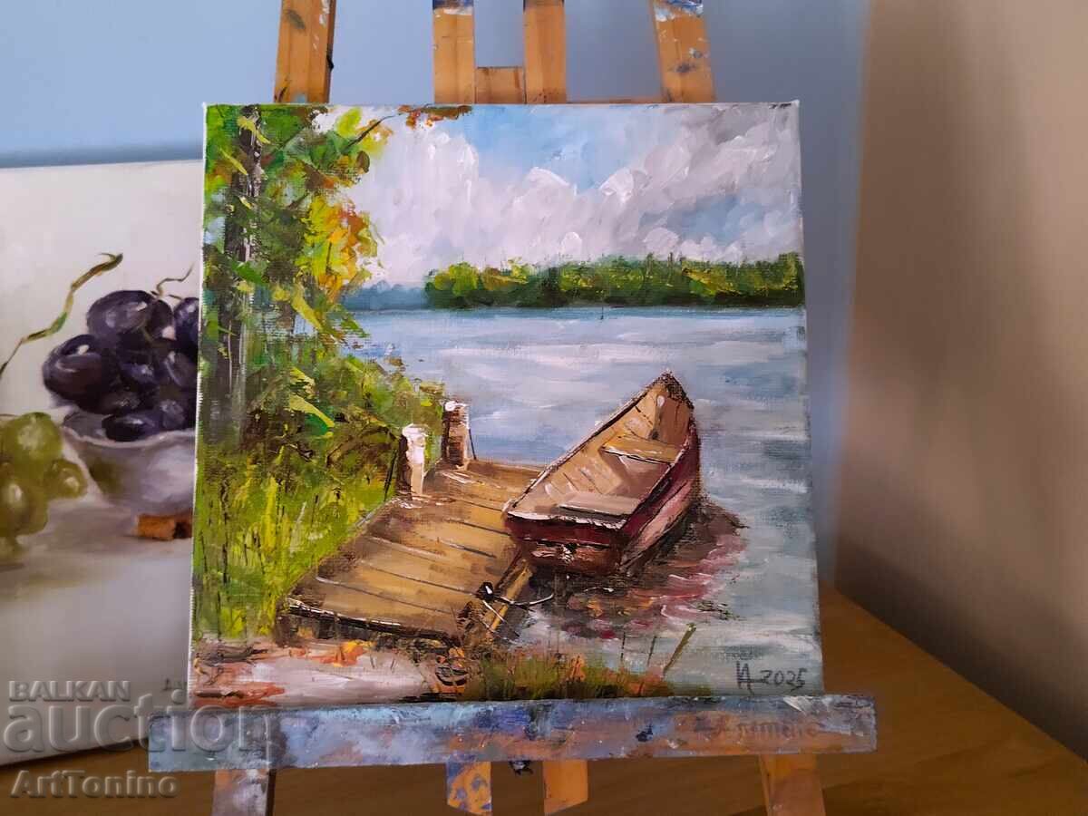 Oil painting - Landscape - Boat on the shore - Anton Yordanov