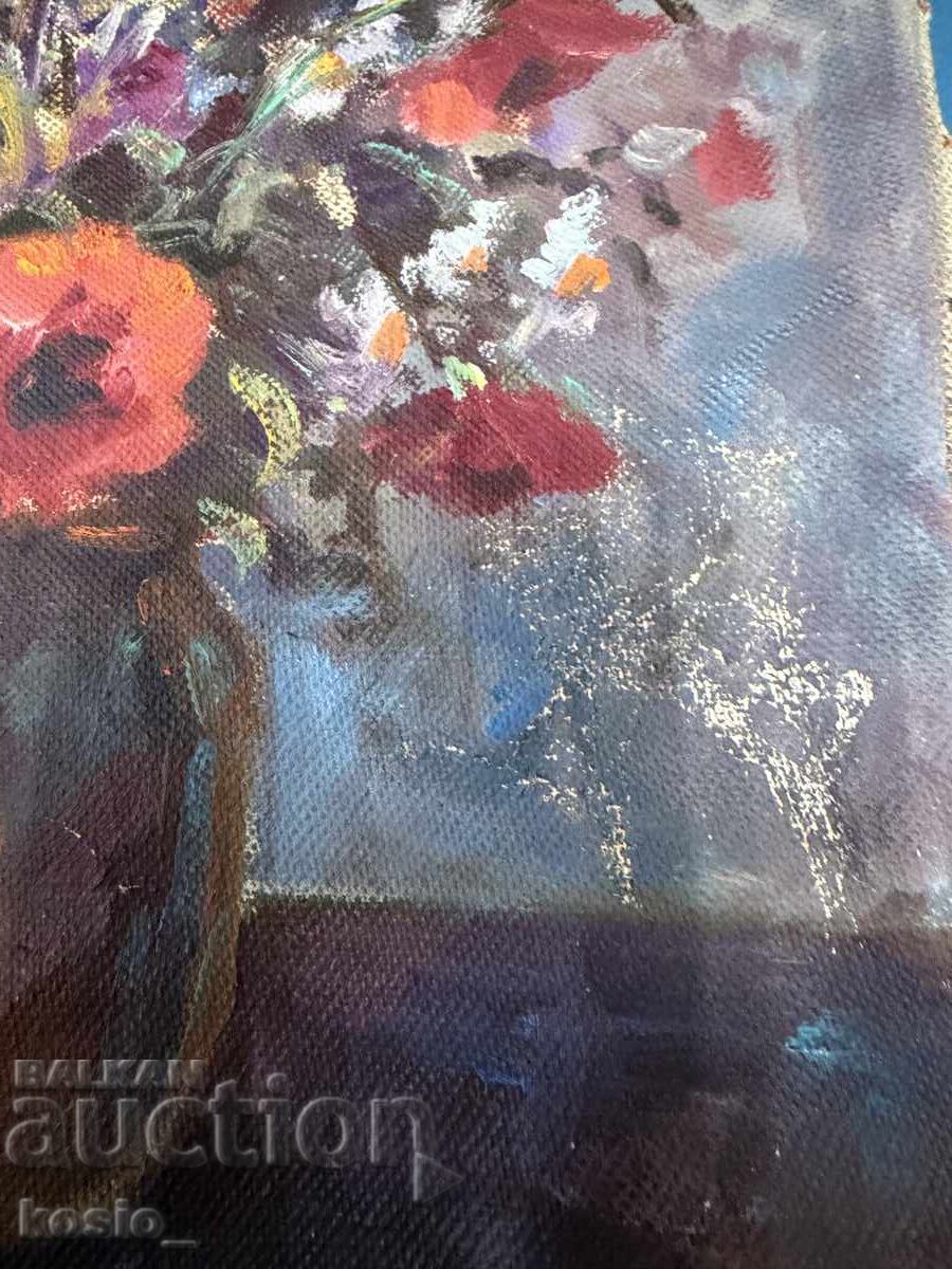 Δημοπρασία Έργο ζωγραφικής με λάδι σε καμβά, λουλούδια