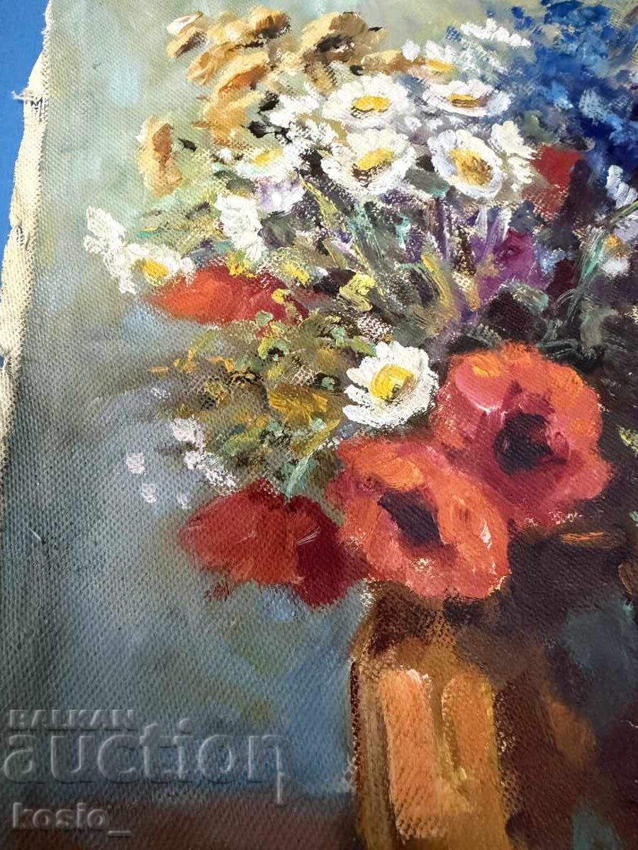 Παράδοση Έργο ζωγραφικής με λάδι σε καμβά, λουλούδια