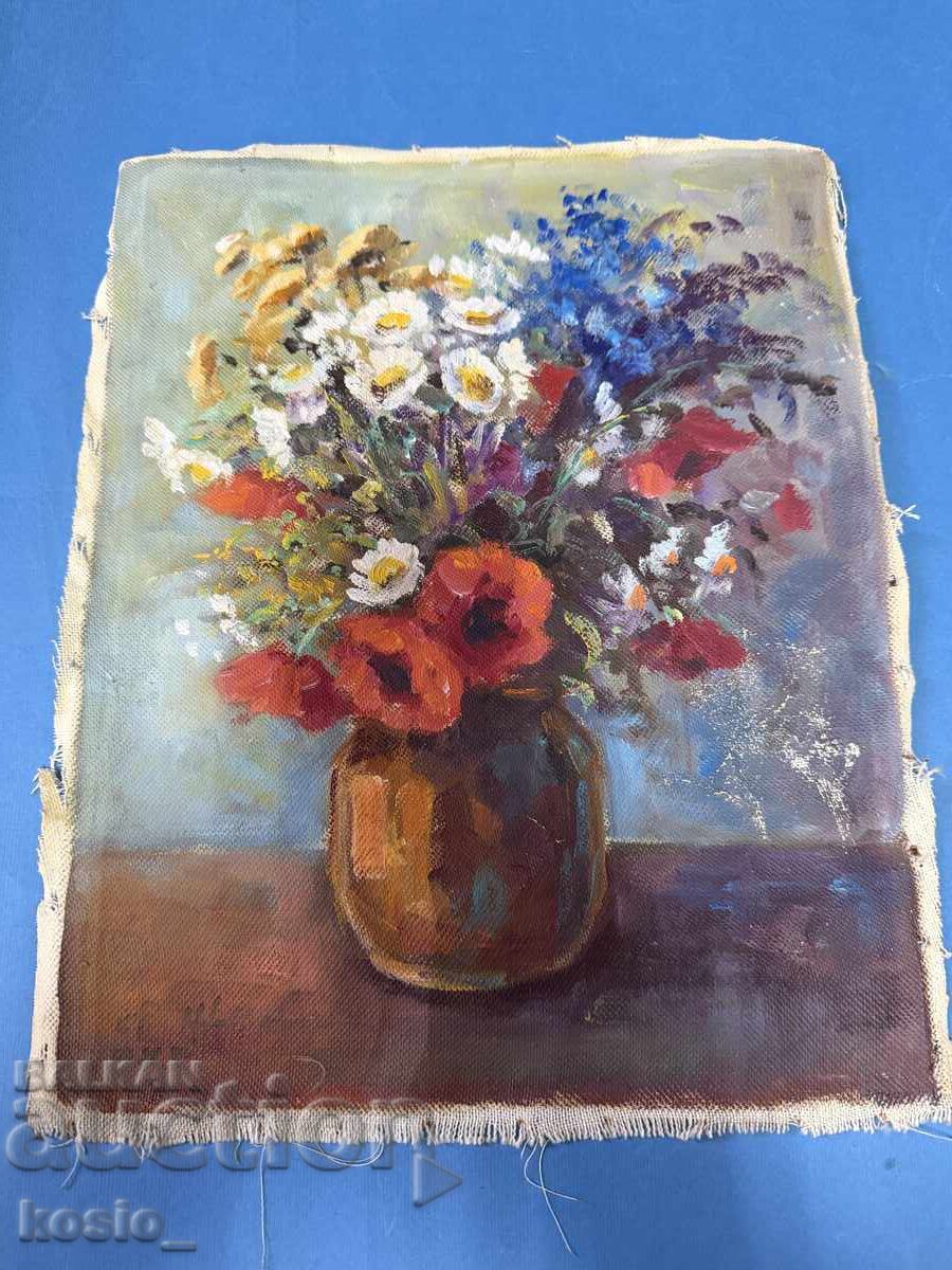 Έργο ζωγραφικής με λάδι σε καμβά, λουλούδια