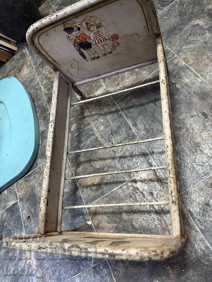 Old metal children's doll bed toy - 5