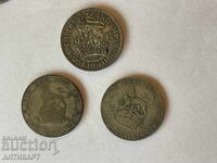 England 3 pieces silver coin one shilling 1920, 1921 and 1942