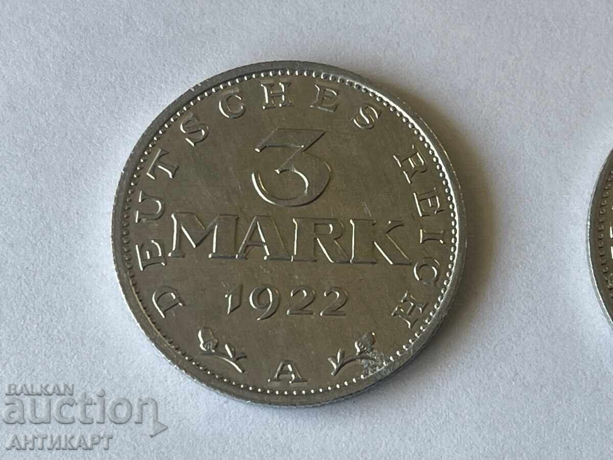 Γερμανία 4 νομίσματα των 3 μάρκων 1922 αλουμινίου με τιμή 9.00 BGN | € 4.60