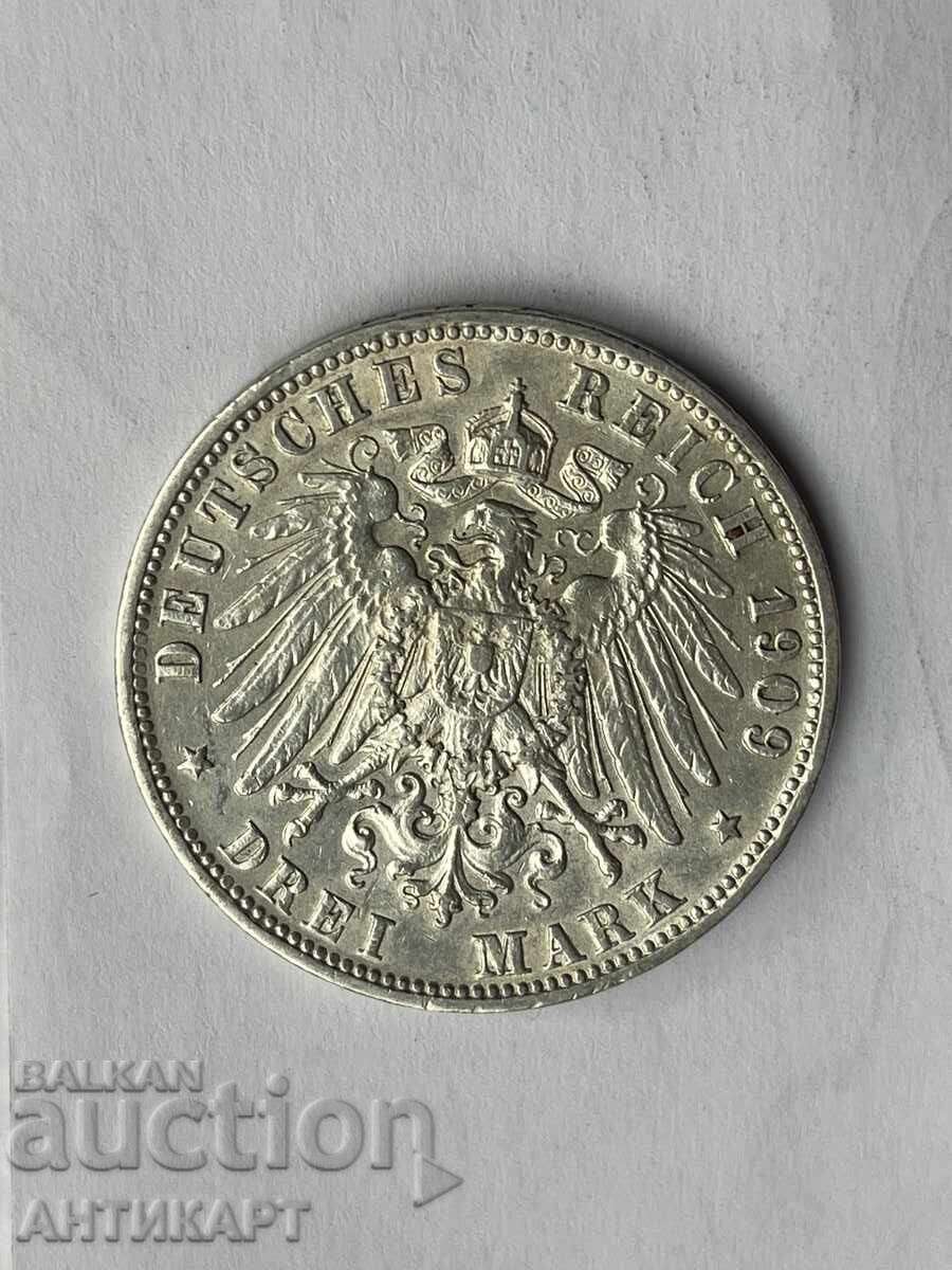 Row of silver coin 3 marks 1909 Germany Württemberg with price 68.00 BGN | € 34.77