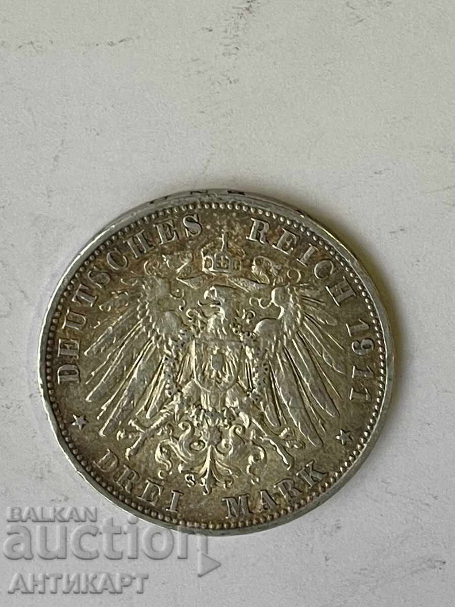 Germany Rare Silver Coin 3 Mark Otto 1911 Bavaria with price 57.00 BGN | € 29.14