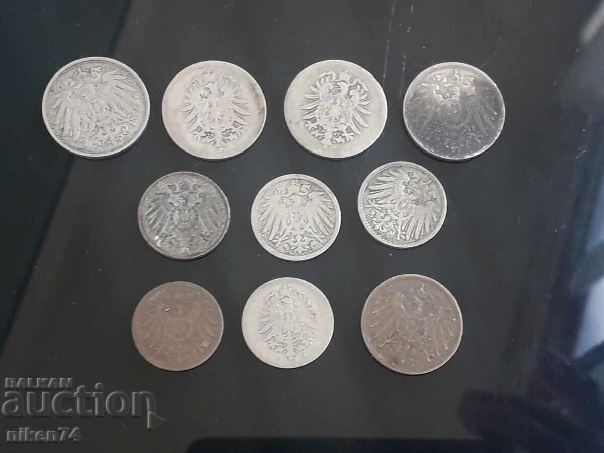 Δημοπρασία 10 παλιά νομίσματα πφένινγκ Γερμανίας